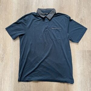 Travis Mathew Golf Polo Shirt Blue Grey Pocket Performance Stretch Size Large